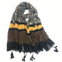 Boho Paisley Print Tassel Scarf Vintage Shawl