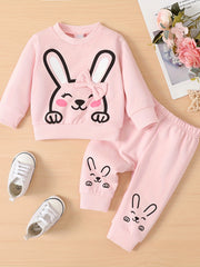 Infant Baby Girls Rabbit Print Sweatshirrt&Sweatpants Set