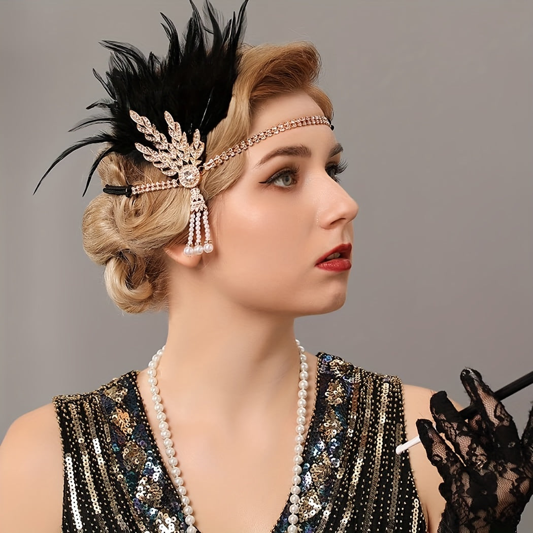 Faux Feather Alloy Rhinestone Headband 4876