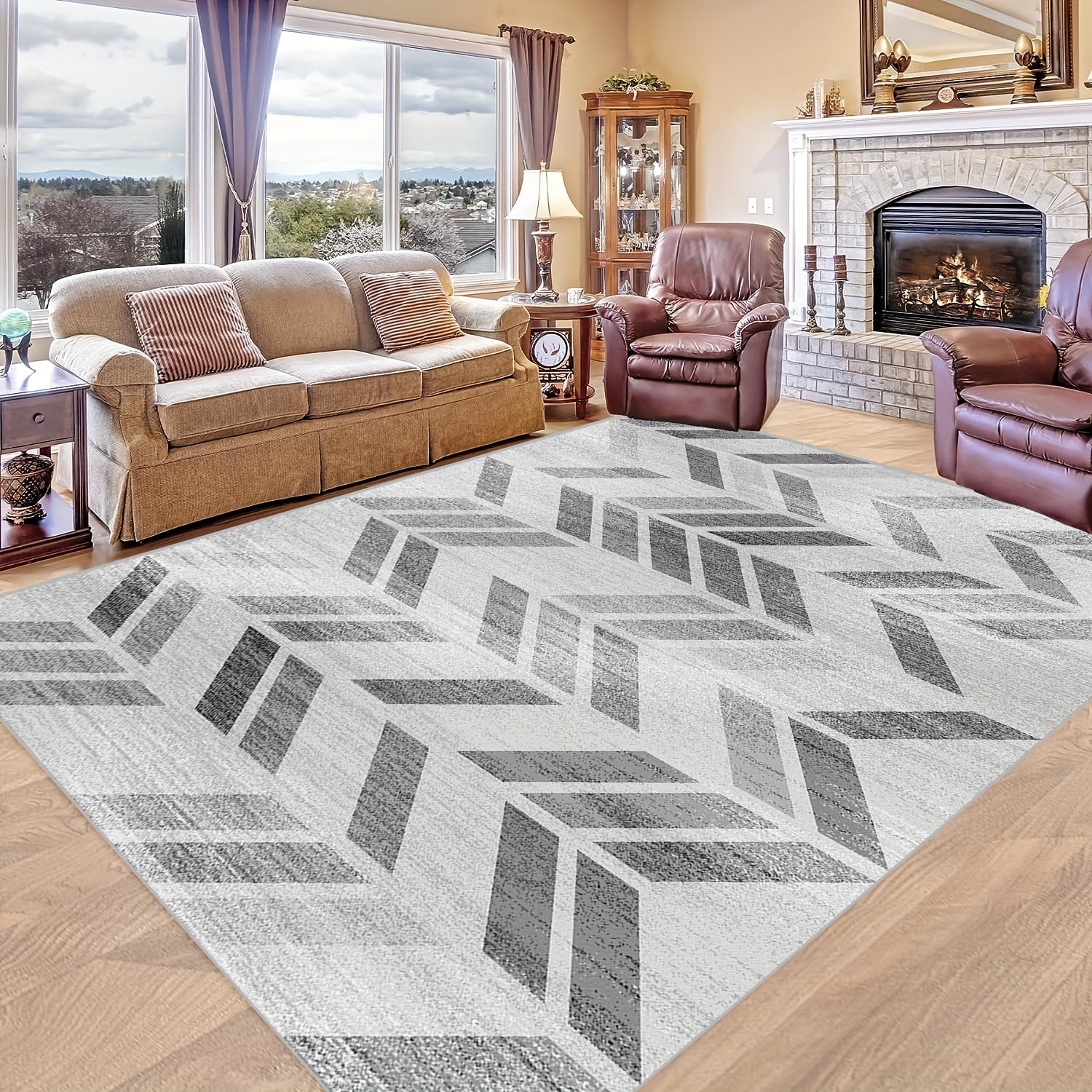 Geometric Pattern Carpet Anti Slip Machine Washable Large Living Carpet