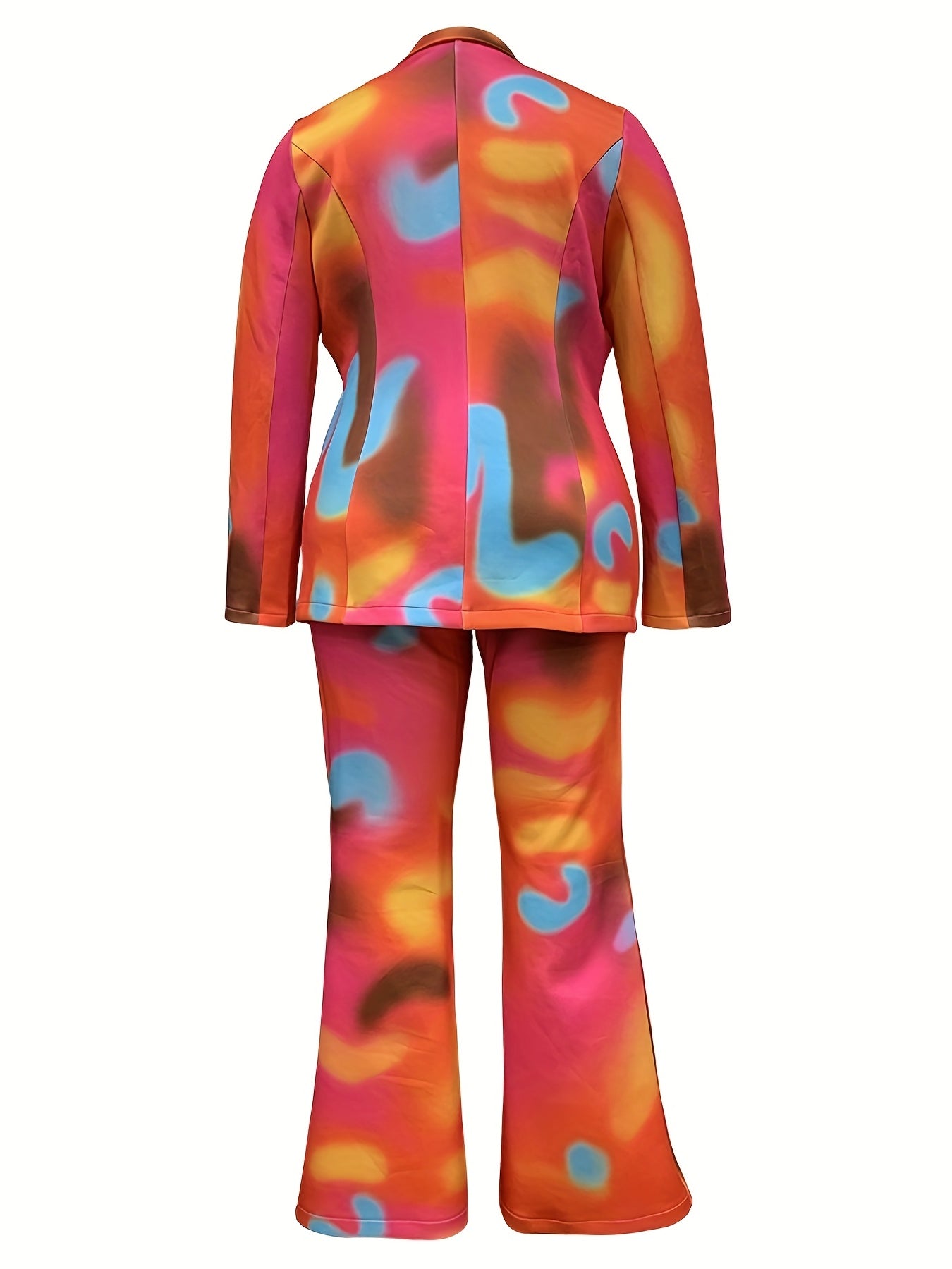 Tie Dye Blazer & Flared Leg Pants Suit Plus Size