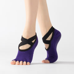 Non Slip Open Toe Cross Lace Socks for Yoga & Pilates