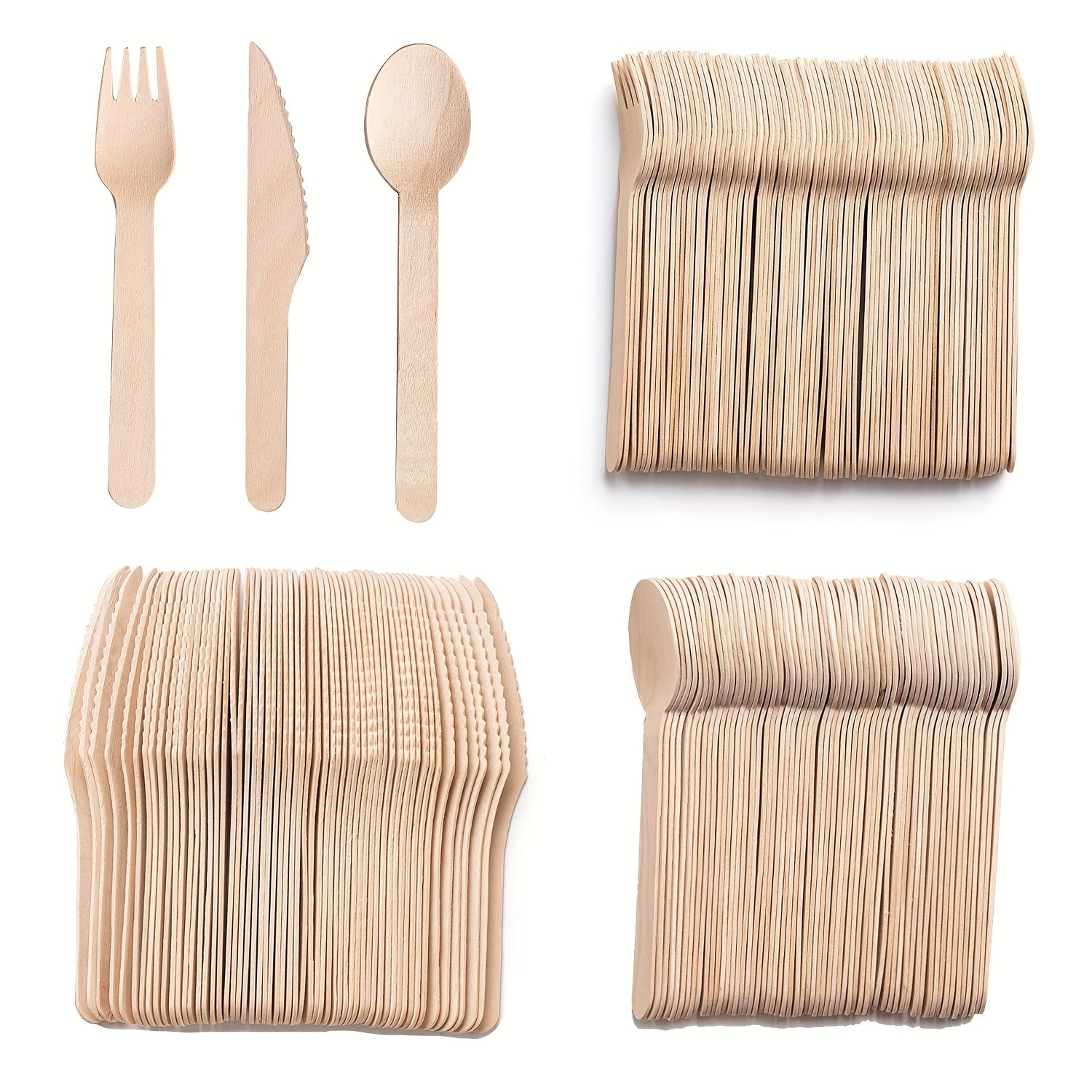 100pcs Wooden Tableware Set Disposable Fork Spoon Western Steak Cutlery