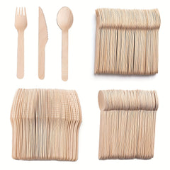 100pcs Wooden Tableware Set Disposable Fork Spoon Western Steak Cutlery