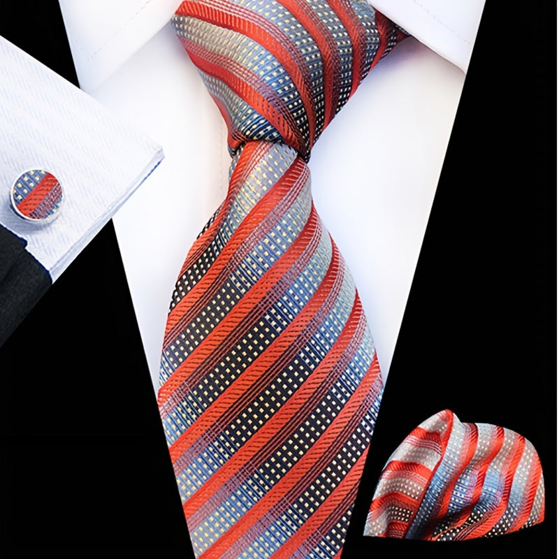 Men's Tie Pocket Square Cufflinks Tie Clip Set 1200 stitch Jacquard Fabric