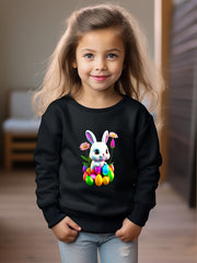Girls Rabbit Pattern Crew Neck Sweatshirt Spring Fall Christmas Gift