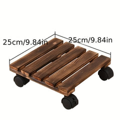 Solid Wood Flower Pot Tray Base with Universal Wheel