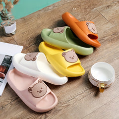 Bear Decor Slide Slippers Open Toe Non Slip Pillow Slippers
