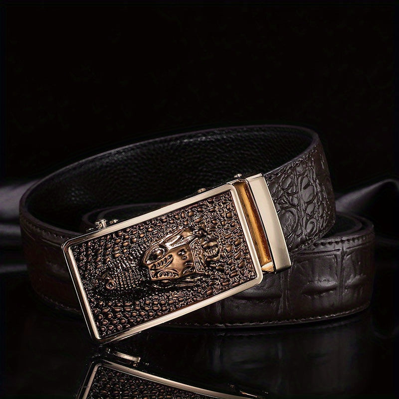 Crocodile Pattern Leather Belt Men's Cowhide Automatic Buckle