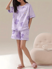 Bunny & Letter Print Pajama Set Top & Shorts S