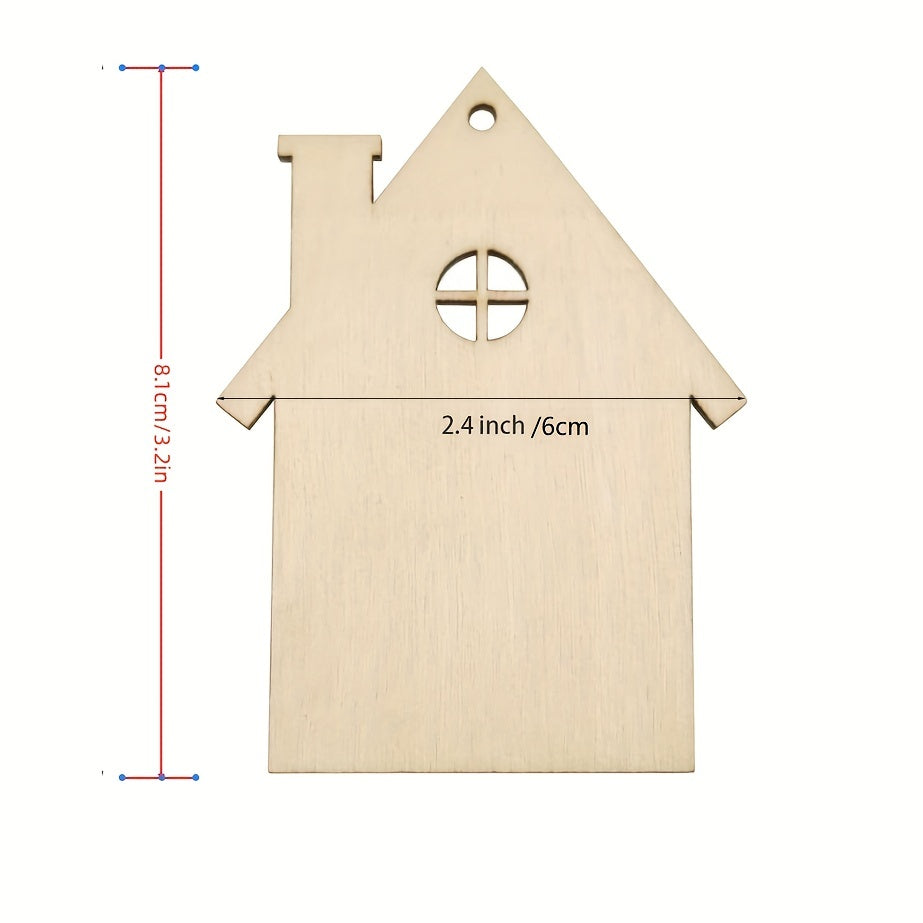 10 Packs Wooden House Cutout Ornaments Small Wood House Crafts
