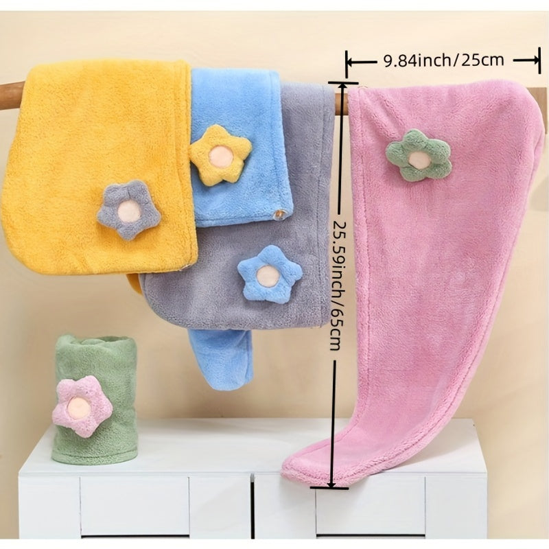 Flower Decor Hair Drying Cap Thickened Coral Fleece Hair Towel