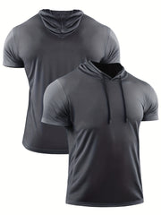 Men's Casual Sports Shirt Quick Dry Hooded Short Sleeve Top