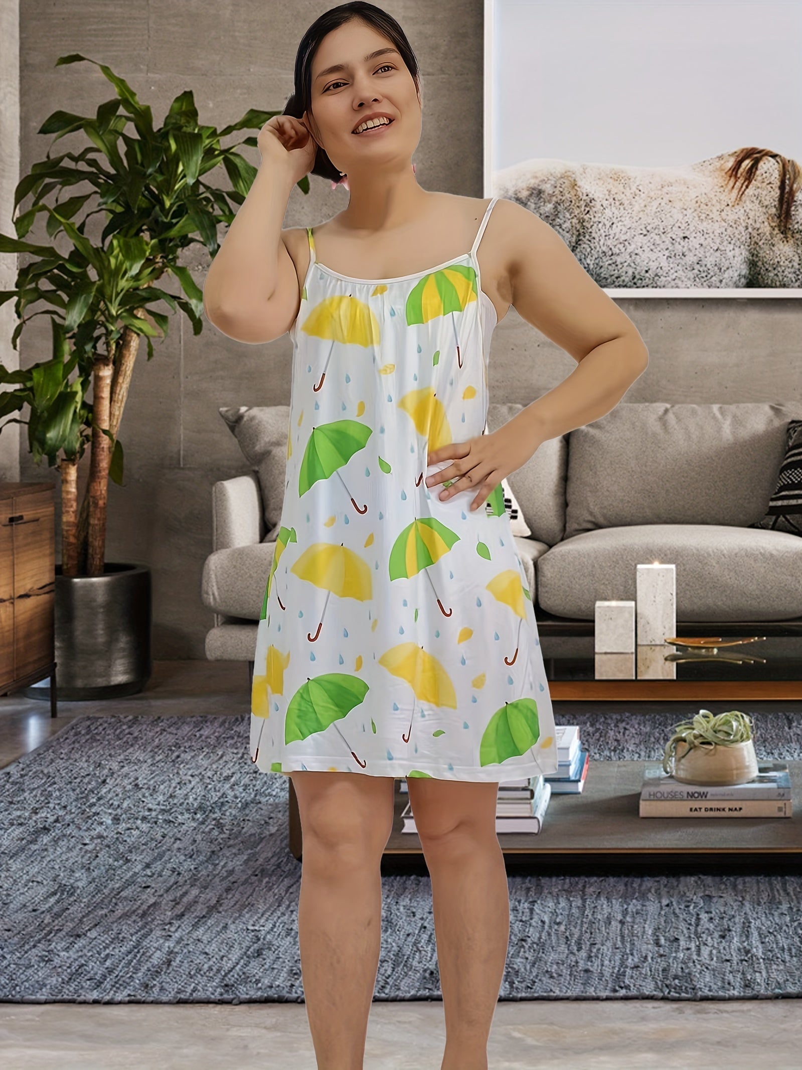 Leaf & Umbrella Print Cami Nightdress