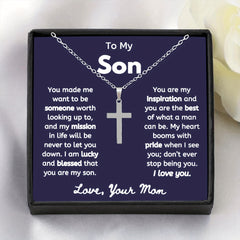 Cross Pendant Necklace With Message Card - Gift For Son