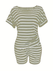 Stripe Print Crop Top & Shorts Set