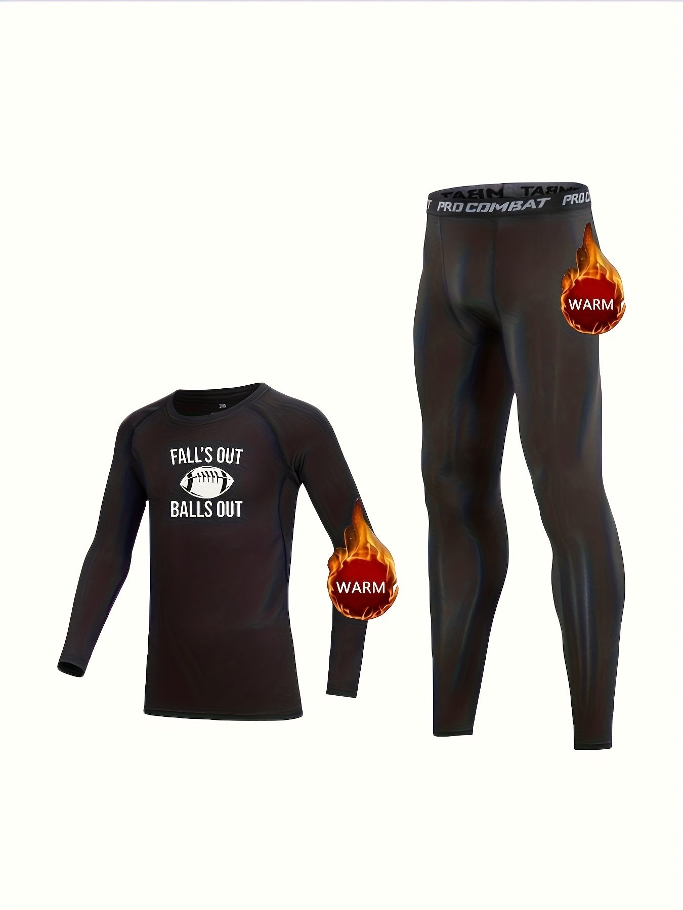 2pcs Toddler Kids Fleece Compression Sets Football Print Long Sleeve