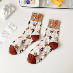 5 Pairs Floral Print Socks Women's Mid Tube Stockings