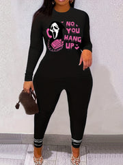 Letter Print Matching Set Long Sleeve T-shirt & Leggings Outfit
