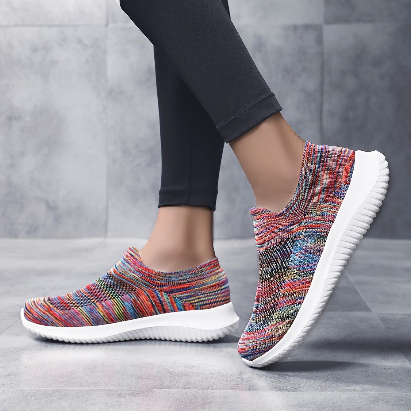 Colorful Knitted Mesh Breathable Running Shoes