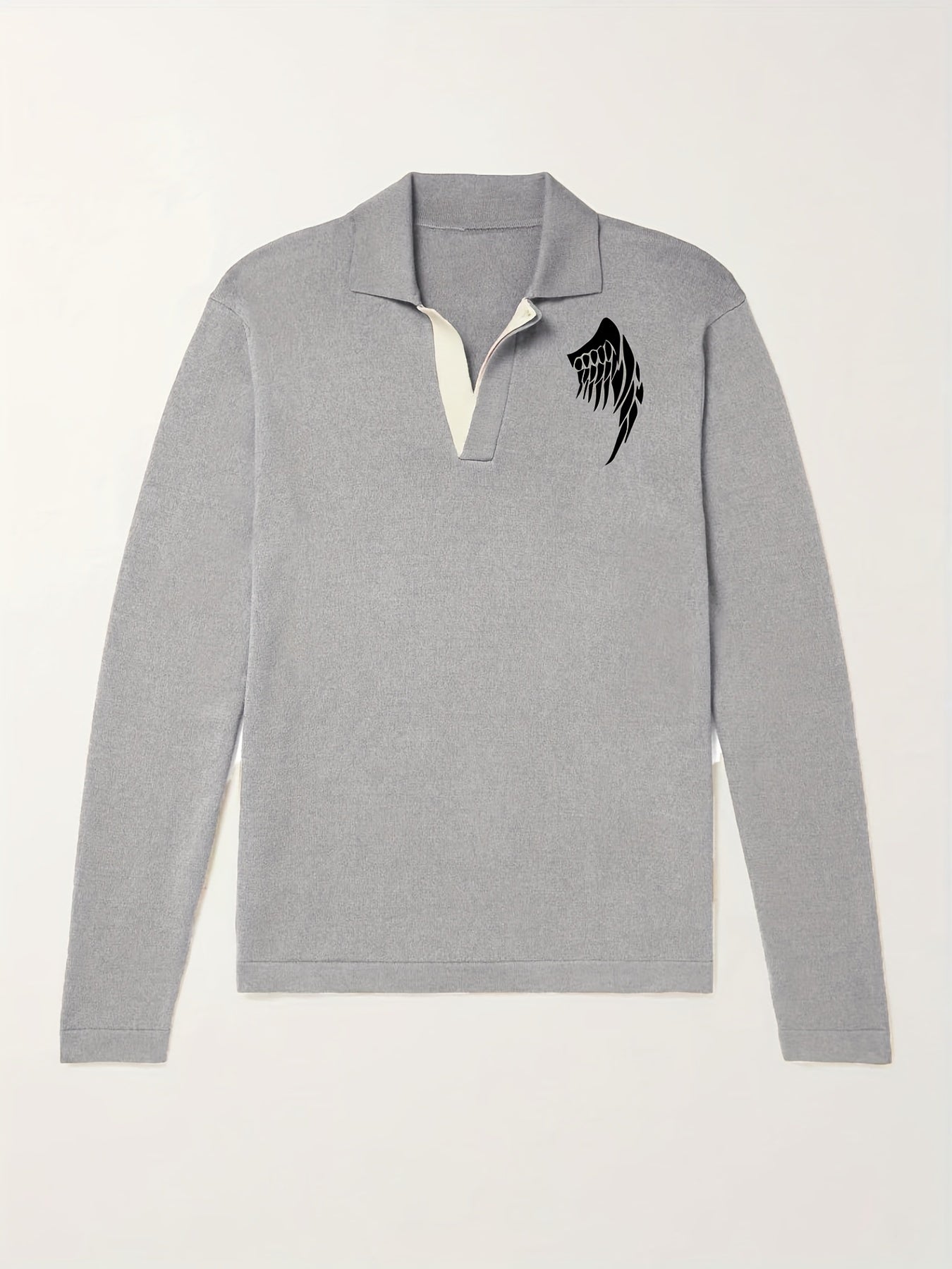 Men's Wing Pattern Knit Polo Shirt Stretch V Neck Sweater
