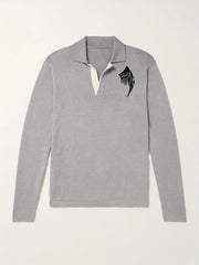 Men's Wing Pattern Knit Polo Shirt Stretch V Neck Sweater