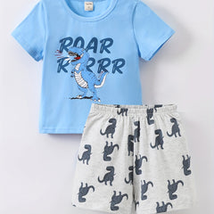 Boys Dinosaur Graphic Print T shirt & Shorts Set For Summer