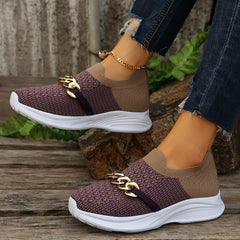 Mesh Breathable Non-Slip Running Shoes Chain Decoration Lightweight Comfortable