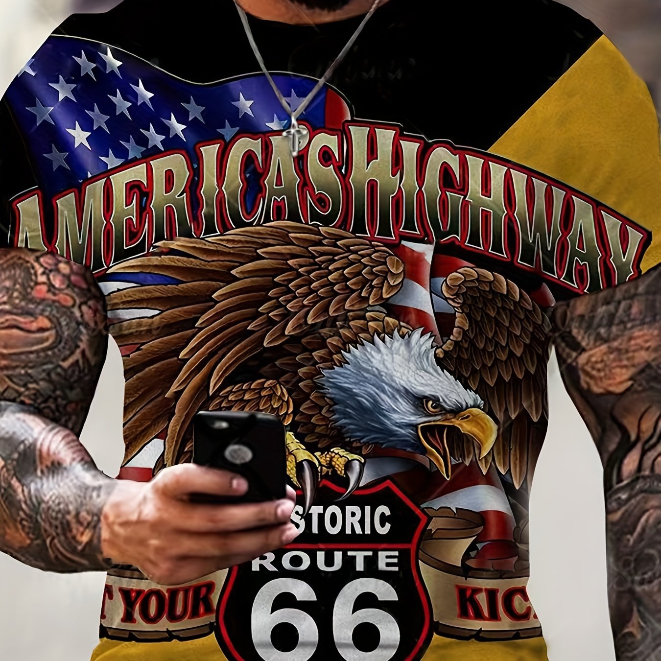 Men's American Flag Print Short Sleeve Tee