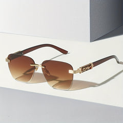 Ombre Lens Rimless Sunglasses Metal Leopard Decor UV400