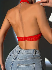 Floral Lace Halter Bra with Scalloped Trim