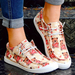 Women's Casual Canvas Shoes Love Bear Letter Print Soft Sole Comfortable