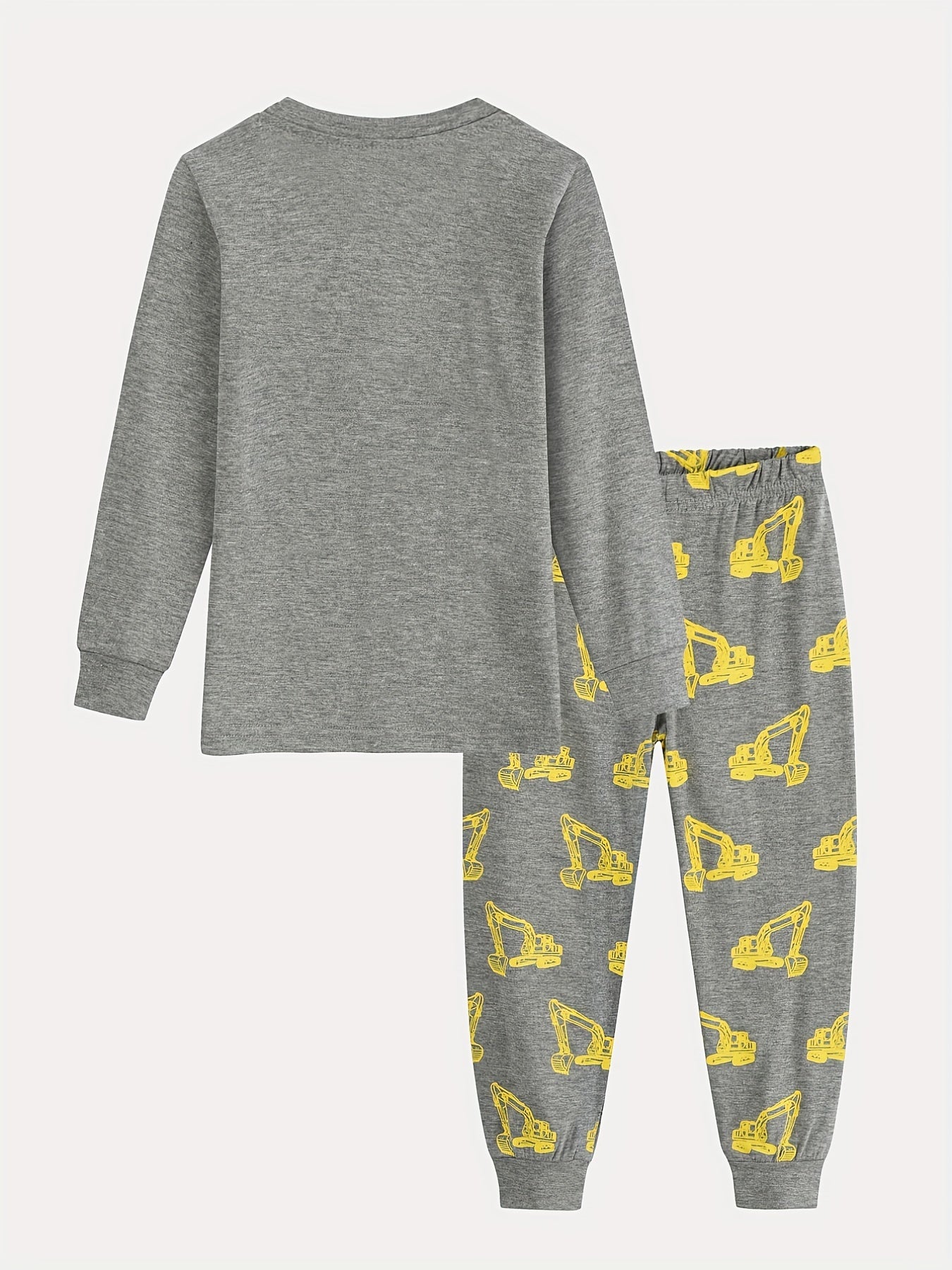 Boys Excavator Print Homewear Set Long Sleeve Top & Trousers