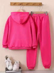2Pcs Girls Fleece Sports Hoodie And Pant Suit Set