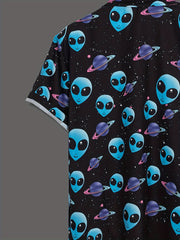 Alien Print Men's Short Sleeve Shirt for Summer Vacation
