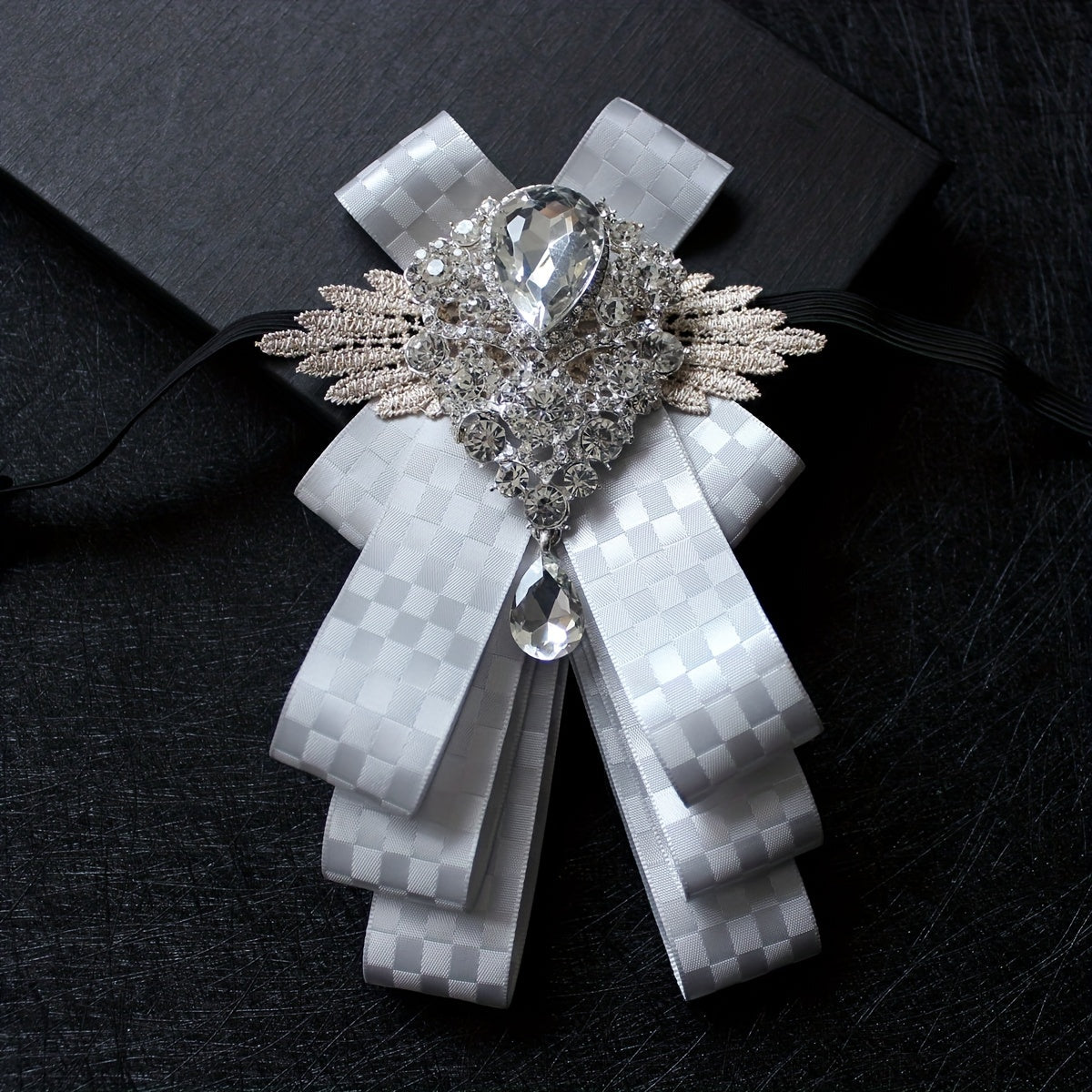 Sparkling Faux Diamond Bow Tie Collar Flower Tie for Men