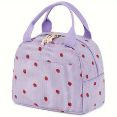 Corduroy Lunch Bag Strawberry Thermal Tote Large Capacity Cooler