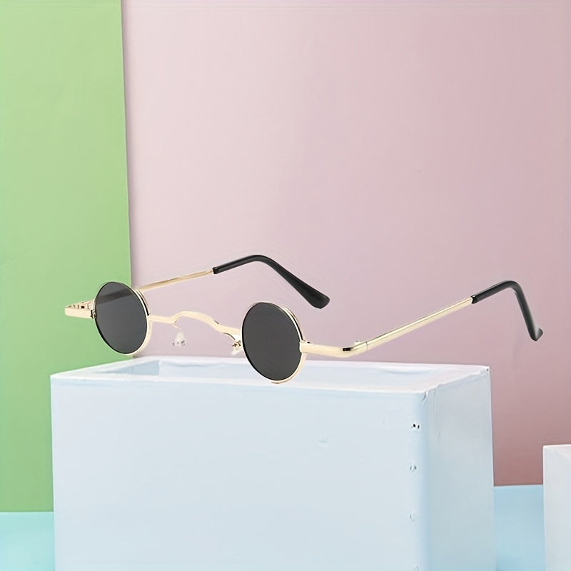 Y2K Round Tinted Sunglasses Steampunk Metal Glasses UV400