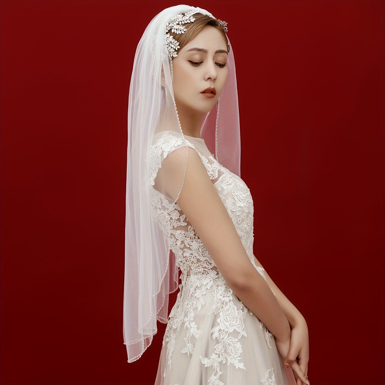 Handcrafted Beaded Edge Single Layer Bridal Veil with Comb
