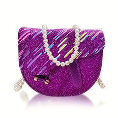 Girls Princess Shoulder Bag Purse with Faux Pearl Strap
