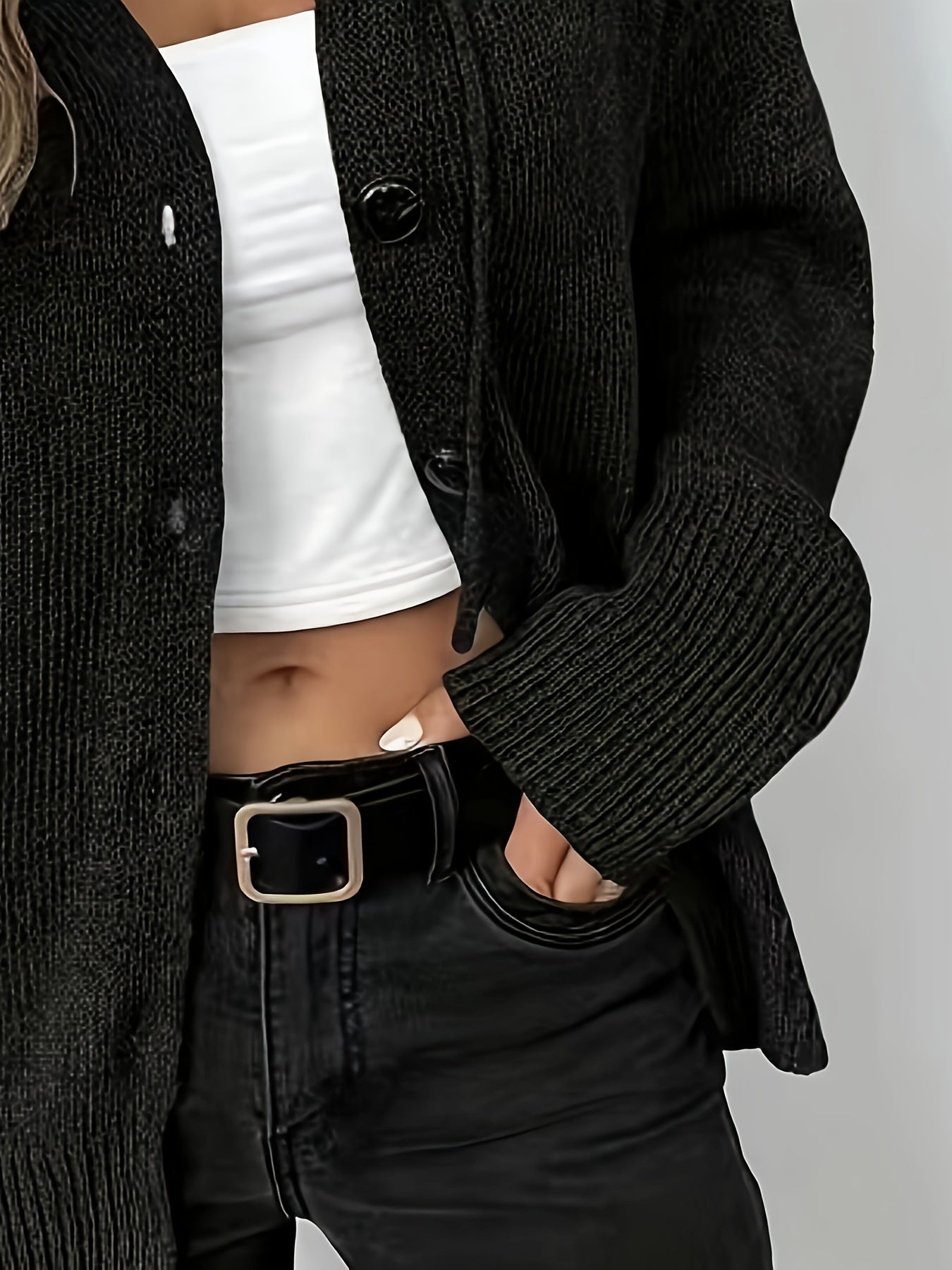 Solid Button Up Hoodie Drawstring Long Sleeve Jumper