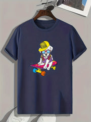 Dog Skateboard Print Men's Graphic T-shirt for Summer