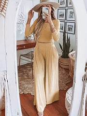 Ribbed Crop Top & Wide Leg Pants Set