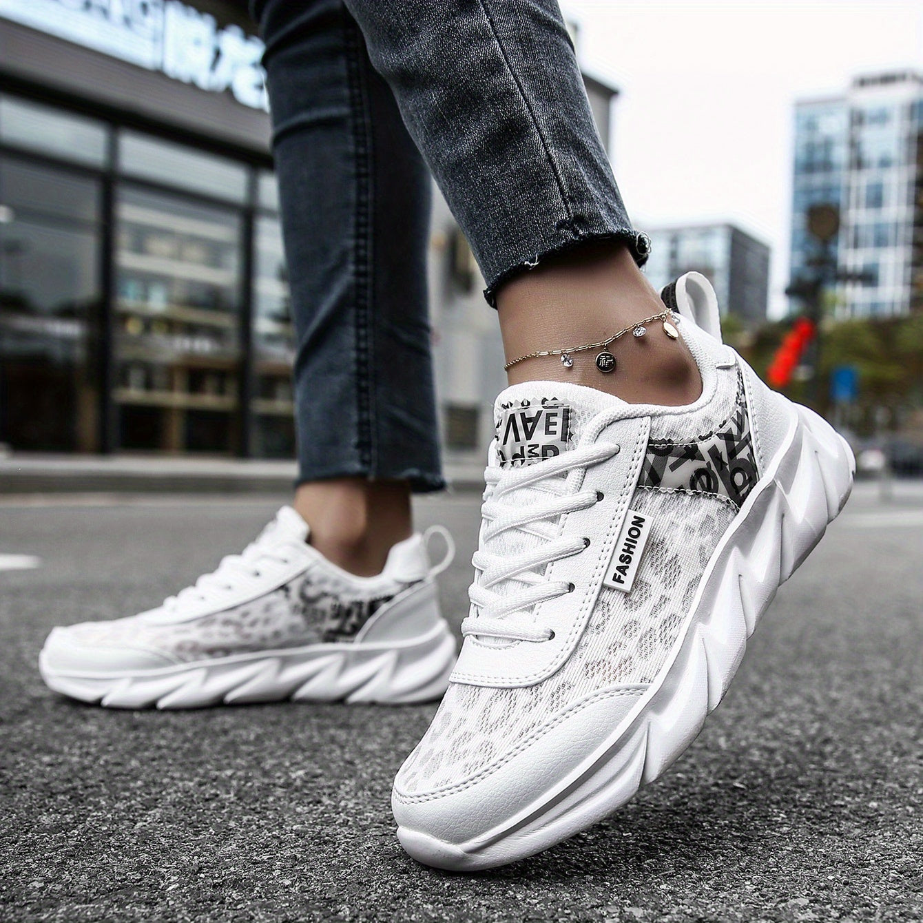 Mesh Letter Printed Sports Shoes, Lace Up Low Top Running Sneakers