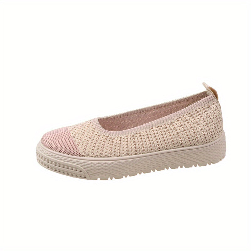 Women's Breathable Knit Platform Shoes Slip On Flat Comfortable Lightweight