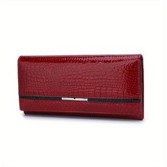 Crocodile Pattern Leather Wallet Button Closure Flap Pocket