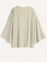 Women's Plus Solid Batwing Sleeve Kimono & Wide Leg Pants Set
