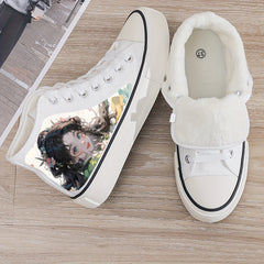 Anime Girl Print Plush Lined Chunky Canvas Sneakers