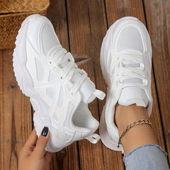 Solid Chunky Sneakers Heighten Lightweight Flying Woven Shoes