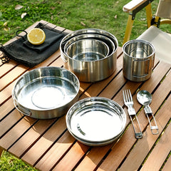 304 Stainless Steel Camping Cutlery Foldable Handle Bowel